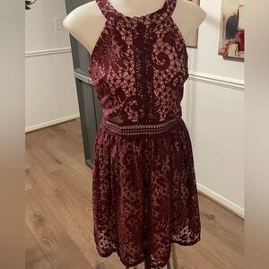A Byer Merlot Lace Fit and Flare Dress Size 7
